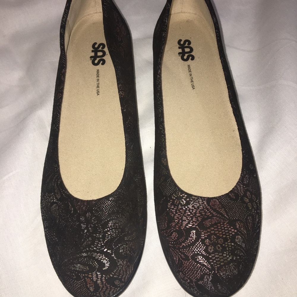 SAS Scenic Black Lace Ballet Flats Shoes Size 8.5S